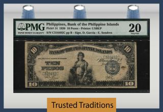 Tt Pk 14 1920 Philippines 10 Pesos - Bank Of The Philippine Islands Pmg 20