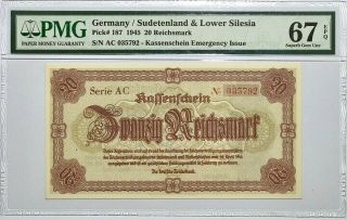 Germany 20 Reichsmark 1945 P 187 Gem Unc Pmg 67 Epq Highest Finest