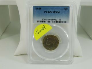 1938 Pcgs Ms64 5c Jefferson Nickel Uncirculated Certified Coin Cm048