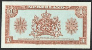Netherlands 1 Gulden 1945 AU/UNC Muntbiljet Queen Wilhelmina TDLR P70 2