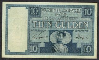 Netherlands 10 Gulden 1929 Vf/xf Zeeuws Meisje P43