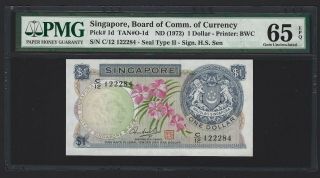 1972 Singapore $1 Dollar,  P - 1d H.  S.  Sen,  Pmg 65 Epq Gem Unc,  100 Orchid
