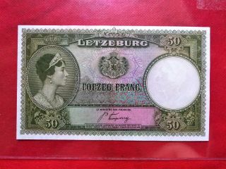 1944 Luxembourg 50 Francs Old Banknote