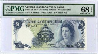 Cayman Islands 1 Dollar 1974 / 1985 P 5 Gem Unc Pmg 68 Epq Highest
