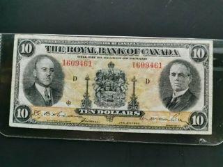 1935 The Royal Bank Of Canada $10 Ten Dollar Circulated Banknote