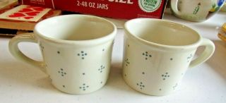 Hartstone Pottery Stoneware Set Of 2 Mugs Vtg Country Gear Blue Dots