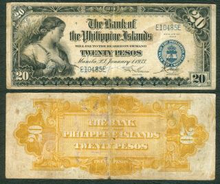 1933 Bpi 20 Pesos Bank Of The Philippine Islands,  Getting To Be Scarce Pick - 24