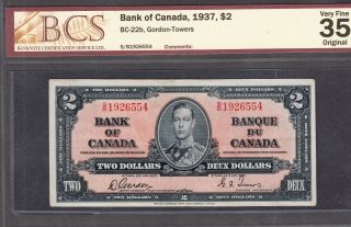 1937 Bank Of Canada - $2.  00 Note - Vf - 35 Bcs Graded - Gordon Towers S/b 1926554