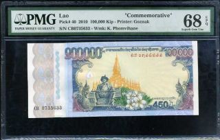 Lao Laos 100000 100,  000 Kip Nd 2010 P 40 Gem Unc Pmg 68 Epq High Score Nr