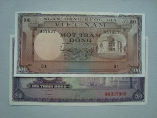 South Vietnam 200 Dong 1958 And 100 Dong 1964 Unc
