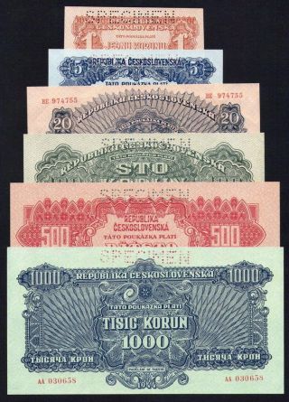 Czechoslovakia,  Soviet Occupation, .  Set Specimen 1 - 1000 Korun 1944 Unc