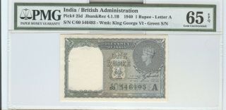 India/british Administration 1940 1 Rupee Unc - 65 Epq