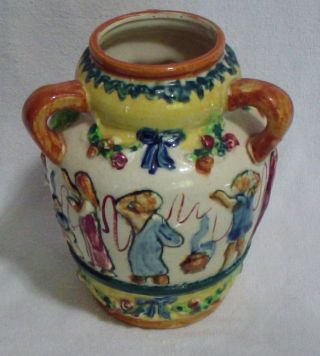 Vintage 3 Handled Hand Painted Ceramic Planter Pot Urn Vase Made In Japan