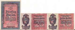 Liechtenstein=n/d 1920 Set Of 3 Notes 10 - 20 - 50 Heller P - 1 - 2 - 3 Unc