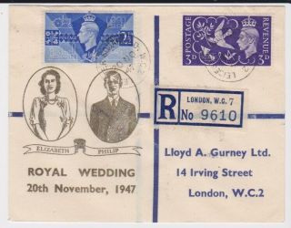 Gb Stamps First Day Cover 1947 Royal Wedding Reg Leicester Sq Illustrated