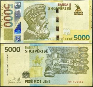 Albania 5000 5,  000 Leke 2019 P Unc Nr