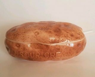 Vintage Lefton Ceramic Baked Potato Container For Sour Cream With Spoon Japan