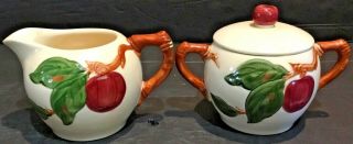 Vintage Franciscan Apple Pattern Sugar Bowl With Lid And Creamer Usa