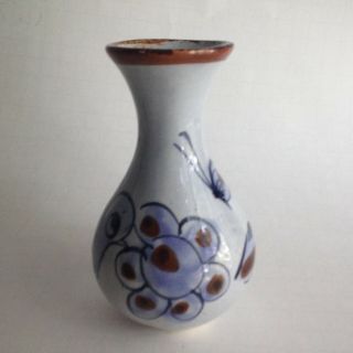 Vintage Hand Painted Vase Tonala Pottery Mexico Blue Bird 5 " X3 "