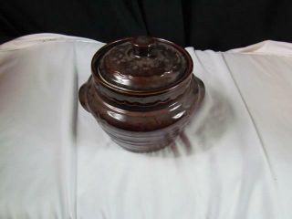 Marcrest Brown Daisy Dot Bean Pot Oven Proof Stoneware With Lid 6 " Tall