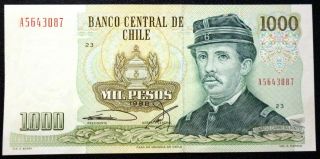 Chile Banknote 1000 Pesos,  Pick 154c Xf,  1988