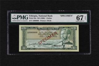 1966 Ethiopia National Bank Specimen 1 Dollar Pick 25s Pmg 67 Epq Unc