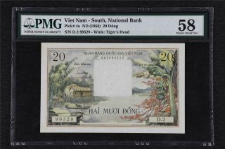 1956 Viet Nam South National Bank 20 Dong Pick 4a Pmg 58 Choice About Unc