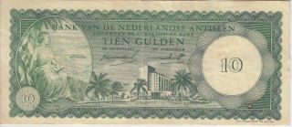 Netherlands Antilles Banknote P2 - 0988 10 Gulden 2.  1.  1962 Prefix Nº Oxidation,  Vf