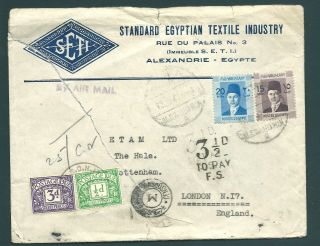 Egypt 1940 Censor Cover To England With Postage Due Applied