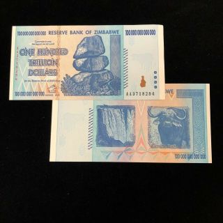 (1) 2008 Zimbabwe 100 Trillion Dollar Note Aa Gem Uncirculated Authentic