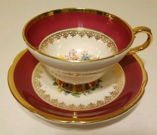 Stanley Fine Bone China Floral Pattern With Pink And Gold Trim Teacup And Saucer