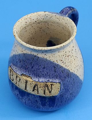 Hand - Thrown Studio Art Pottery Coffee Cup,  Mug,  Name Brian,  Blue,  Signed
