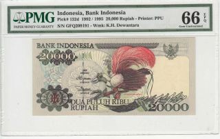 1992/1995 Indonesia 20,  000 Rupiah P - 132d Pmg 66 Epq Gem Unc