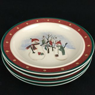 Set Of 4 Vtg Bread Plates By Royal Seasons Stoneware Snowmen Rn2 Christmas