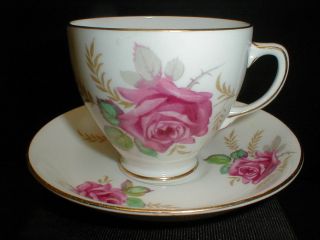 Old Royal Sampson Smith English Bone China Pink Red Rose Cup Saucer England Exc