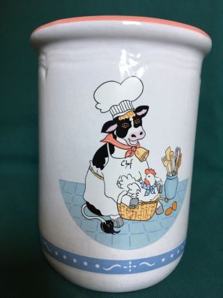 Newcor Kitchen Kow Cow Chef Utensil Holder Canister 5 1/2 " Stoneware 1994