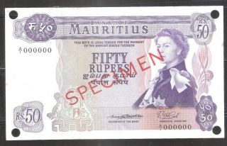 Mauritius 1967 50 Rupee Banknote Queen Elizabeth Ii " Specimen "