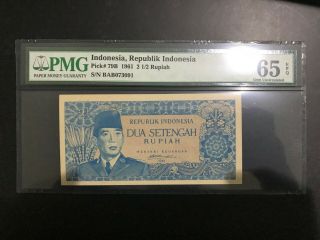 1961 Indonesia Bank Indonesia 2 1/2 Rupiah Pick 79b Pmg 65 Epq