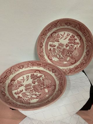Two Vintage Red Willow Soup Bowls Made In England By Churchill Mcm Vtg