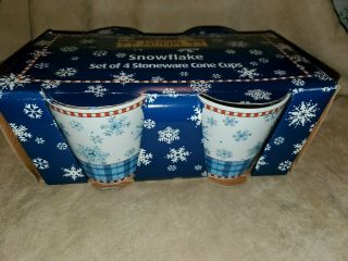 Debbie Mumm Snowflake Set Of 4 Stoneware Cone Cups Mugs Plaid Blue Sakura