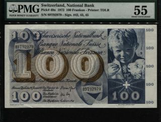 Tt Pk 49n 1972 Switzerland National Bank 100 Franken " Horse " Pmg 55 About Unc