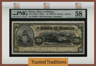 Tt Pk S307r2 Nd (1902 - 10) Mexico Remainder 20 Pesos Pmg 58 Choice About Unc
