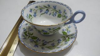 Shelley Harebell Chester Teacup & Saucer 13544 Blue Scroll Gold Vintage