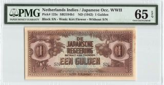 Netherlands Indies Nd (1942) P - 123c Pmg Gem Unc 65 Epq 1 Gulden