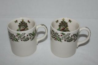 Vintage Johnson Bros England Set Of 2 Merry Christmas Cups Mugs 3 " Berries Holly