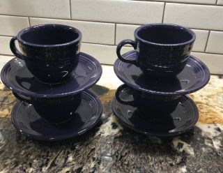 4 Fiesta Plum Cups & Saucers Fiestaware Homer Laughlin Coffee Tea Retired Color