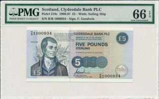 Clydesdale Bank Plc Scotland 5 Pounds 1996 Pmg 66epq