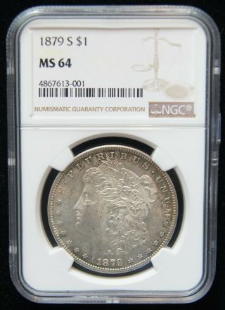1879 - S $1 Us Morgan Silver Dollar Coin (ngc Ms 64 Ms64) (b1705)