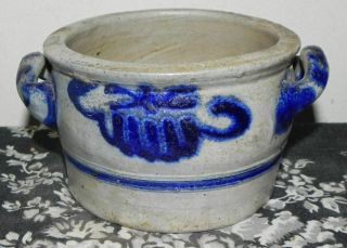 Vintage Salt Glazed Cobalt Decorated Butter Crock