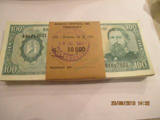 1982 Paraguay 100 Guaranies Bank Pack,  P - 205